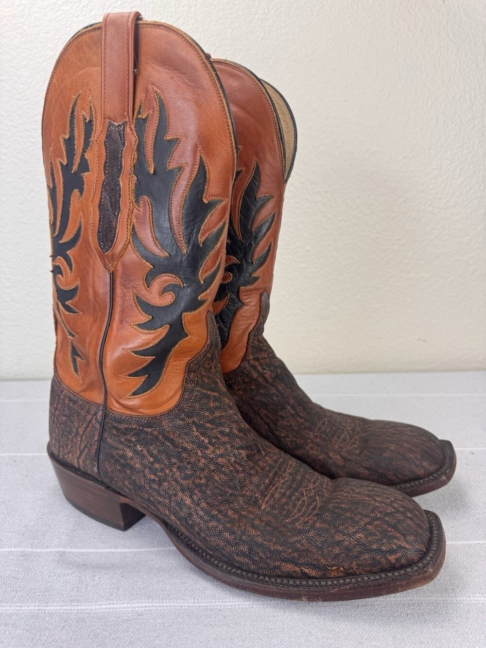 Lucchese Classics Handmade Exotic Elephant Leather Western Boots Brown 10